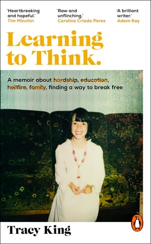 Book cover. A smiling young girl sat on a sofa.