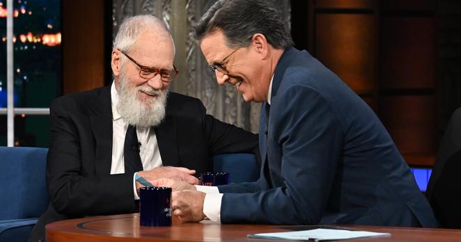 David Letterman and Stephen Colbert on The Late Show
