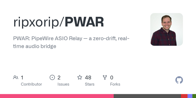 PWAR: PipeWire ASIO Relay — a zero-drift, real-time audio bridge - ripxorip/PWAR