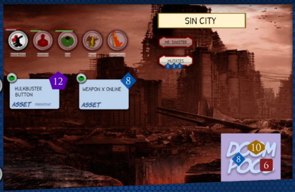 Screenshot of GhostlightRPGs "Future Reign: a Marvel Heroic Roleplaying Game" twitch stream scene HUD showing dice, scene assets, and characters.