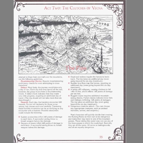 A very nice map of a very mountainous area. Marked on the map are “the Engine of War”, “Haunted Battlefield”, and “Border Fort”