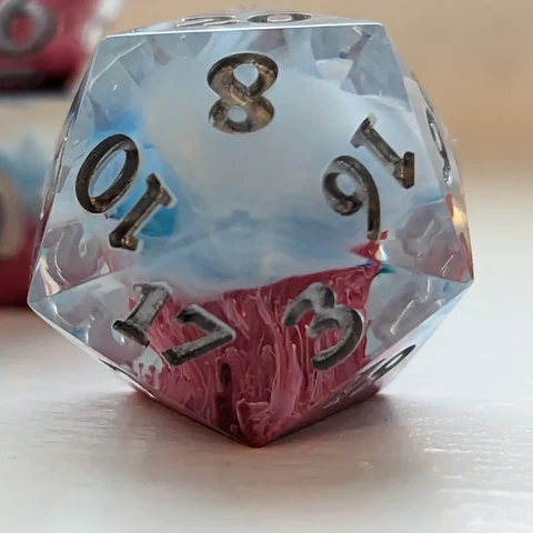 A close up of the d20