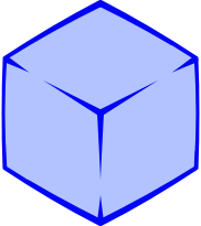 Digital drawing of a cube or 6-sided die.