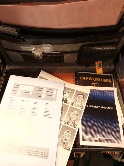 A attaché case full of printed RPG materials.