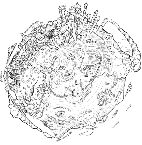 Map of an asteroid with buildings and farms…