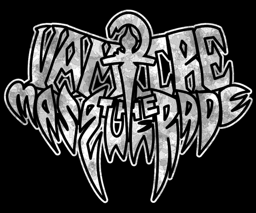 Logo for “Vampire the masquerade” as if it were a metal band. The P is a broken ankh shape, and the letters of “masquerade” are shaped like sharp teeth