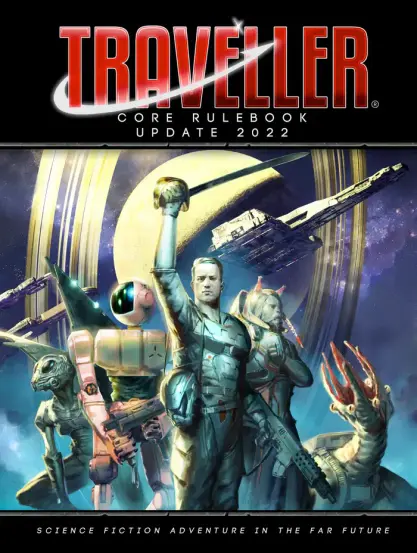 cover of 2022 update of the Traveller core rulebook