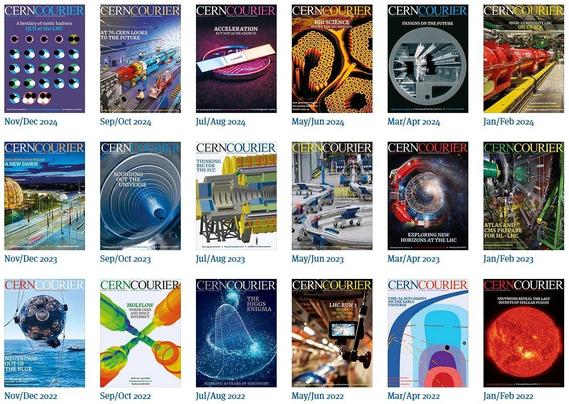 A selection of front covers from CERN Courier magazine, from the Jan 2022 issue to Dec 2024 issue.