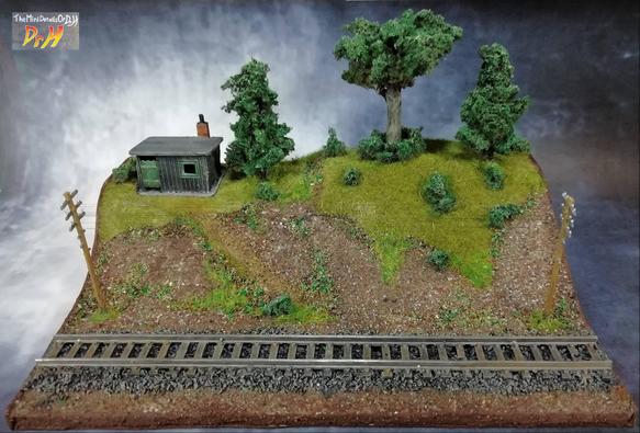 Front view of the N-Gauge train display base.
