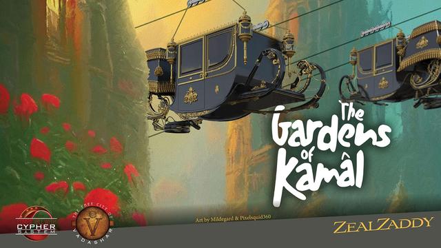 Cover of “The Gardens of Kamâl.” Art by Mildegard & Pixelsquid360.