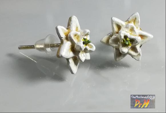 Earrings based on the first, ancestral flower. Side view.