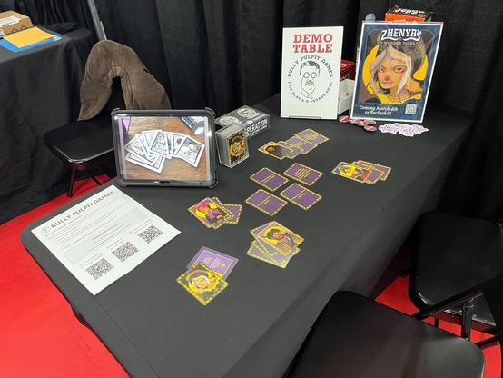 Photograph of our newest game: Zhenya's Wonder Tales with the game cards arranged and ready for a demonstration for anyone who takes a seat! 