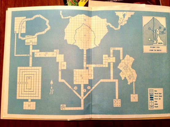 Each square in this blue map represents a small space, so 4 squares represent a room, and a door fits over 1 square.