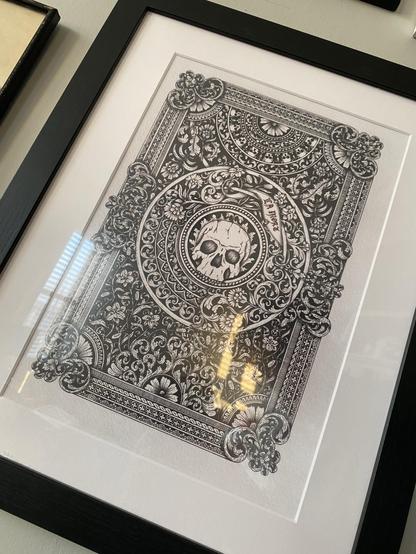 Highly detailed geometric patterns with a skull centred and the words “La Mort” above it. WelshPixie
