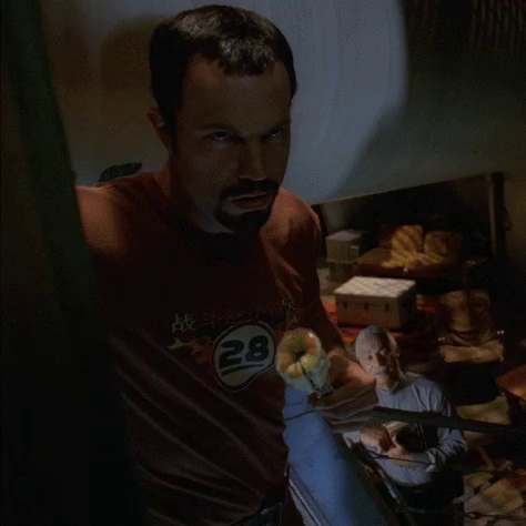 A clip from Firefly: Jayne Cobb says “I’ll be in my bunk…” as he walks offscreen.