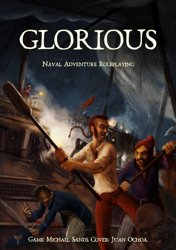 Glorious cover, showing a sailor in desperate combat with boarders on an age of sail warship