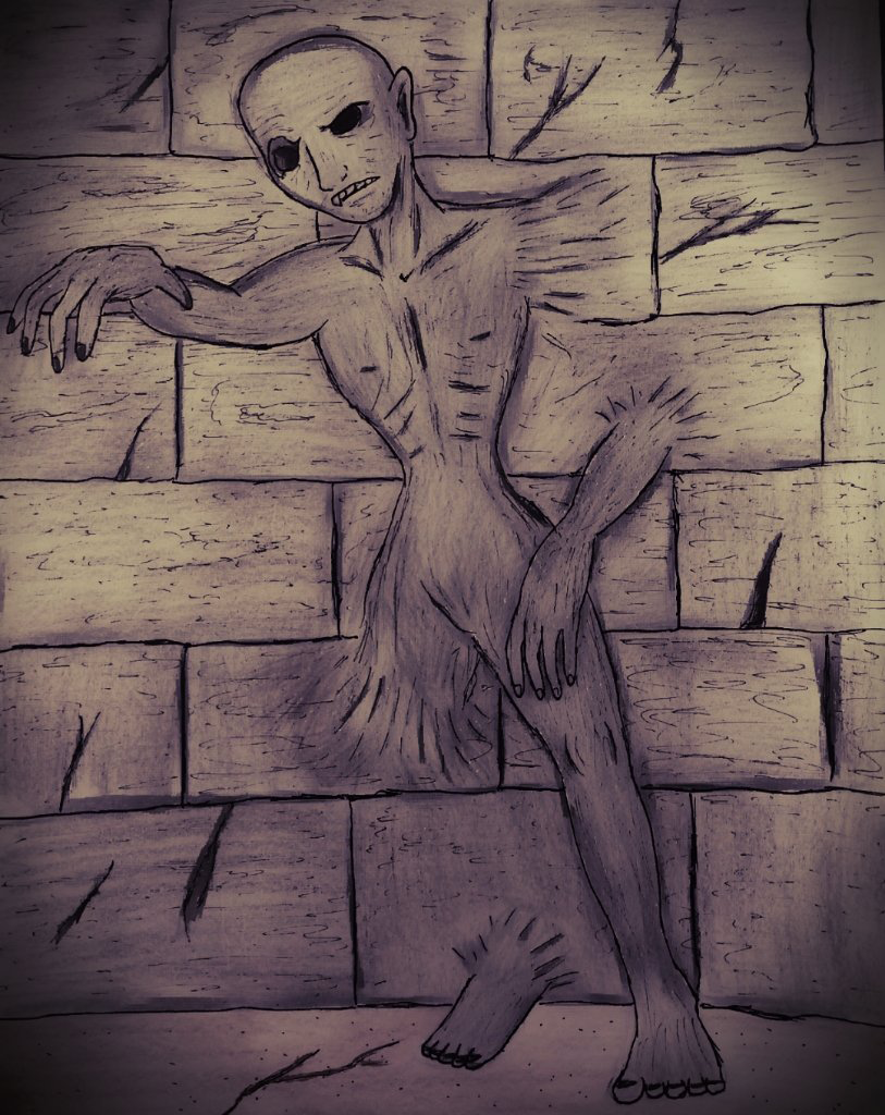 An undead creature pulls itelf from the stone. art by Eric Valad, @trialsofbren.bsky.social