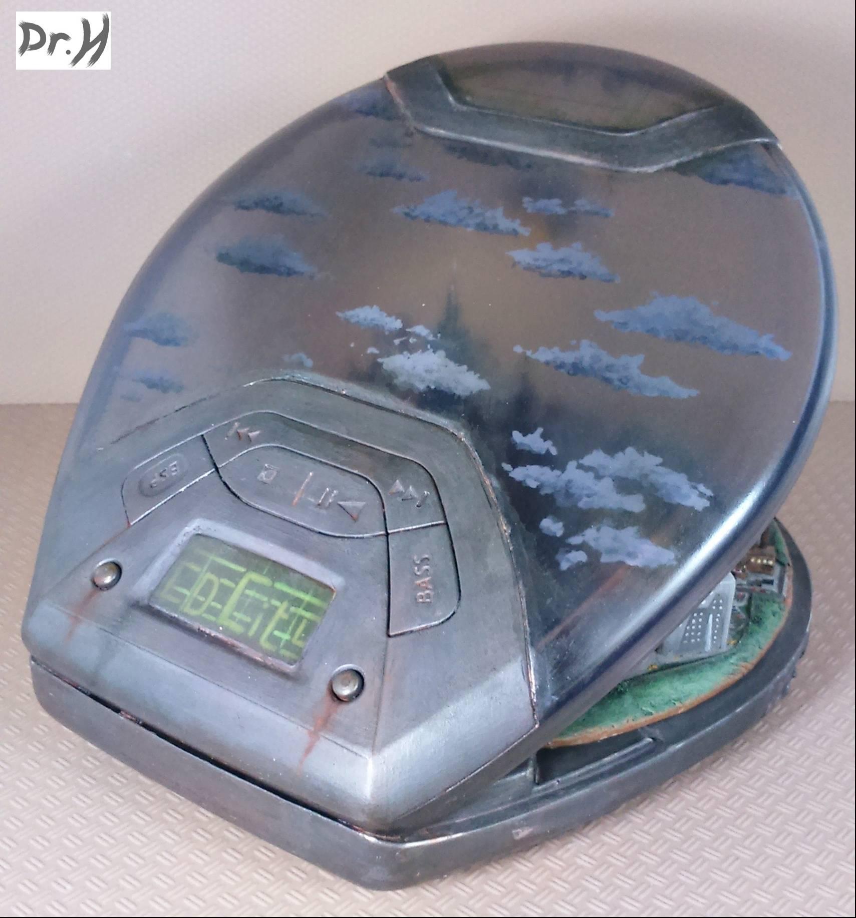 CD city. A city in a CD player. Rear view.