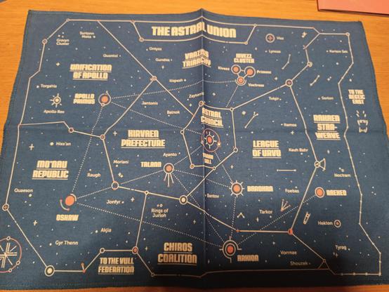 The cloth map of the Ion Heart universe, titled "The Astral Union".
