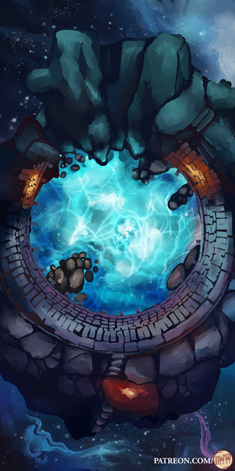 Astral Sea Pool Battle Map by Domille's Wondrous Works. It features a portal surrounded by a stone ring, floating in a spacescape.