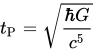 The equation to determine the duration of the unit of Planck time, approximately equal to 5.391247e-44 seconds.