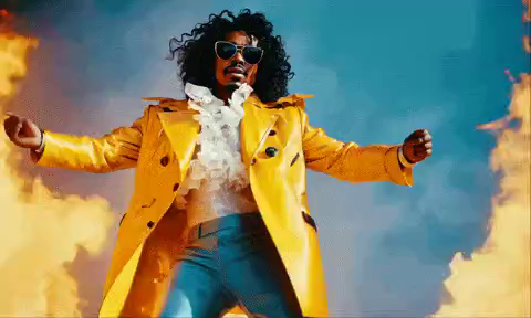 Animated GIF of the singer from Jukebox Saints dancing, flanked by flames. I didn’t include a Jukebox Saints track in this playlist, but I liked the GIF.