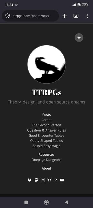 TTRPGs website, Oddly-Shaped Tables link looks clicked