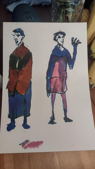 Two colourful lads painted in colored inks