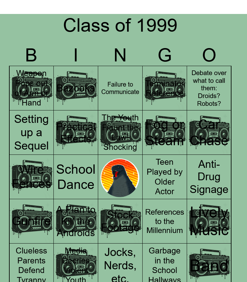Class of 1999 Monsterdon bingo card.
