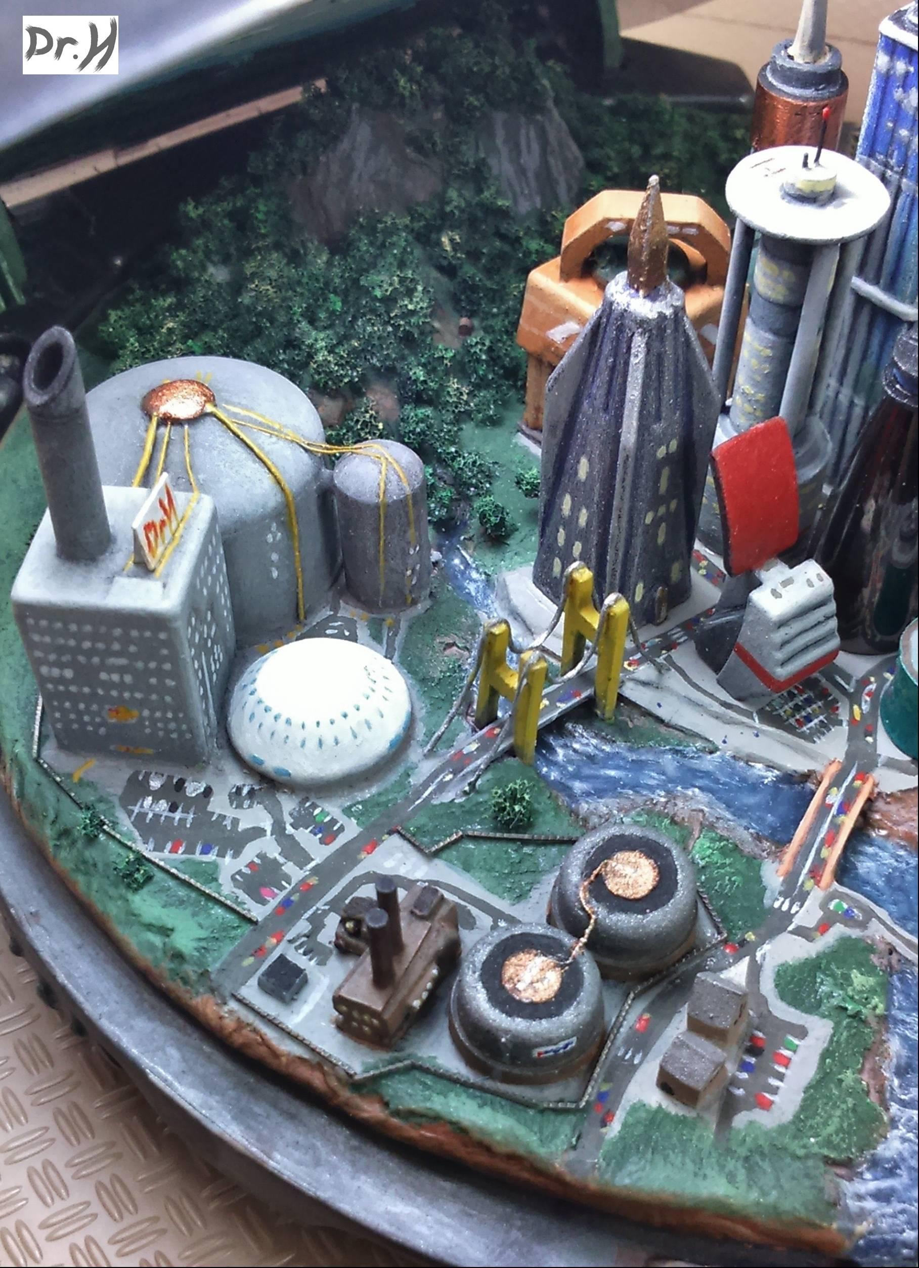 Close up of the industrial complex factories of the CD City.