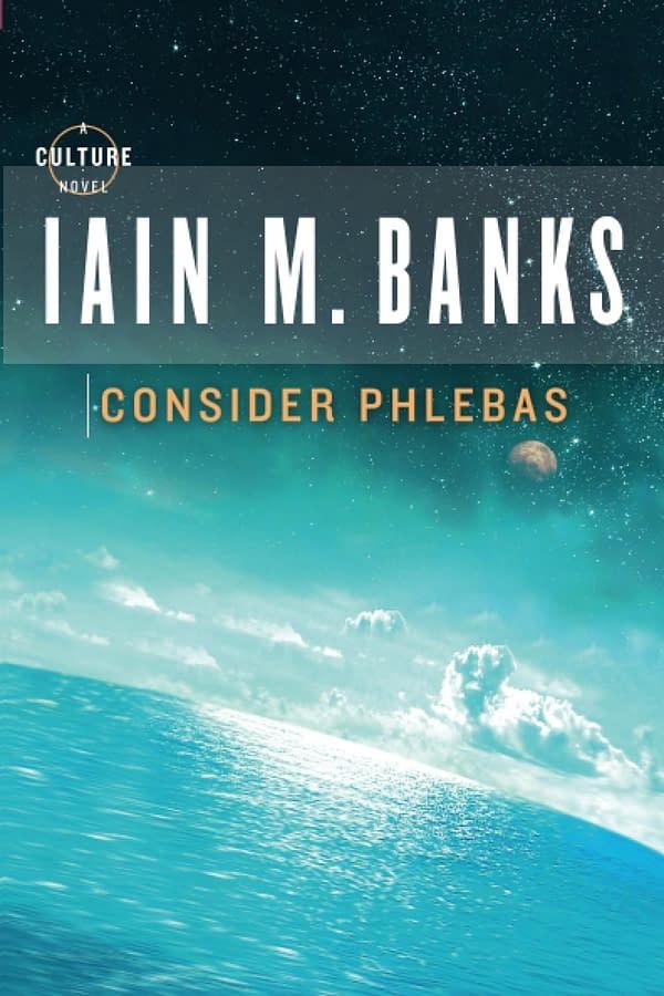 The cover of Iain M. Banks first book in the Culture series called “Consider Phlebas.”