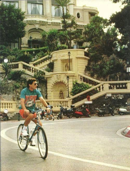 Ayrton Senna riding a bicycle