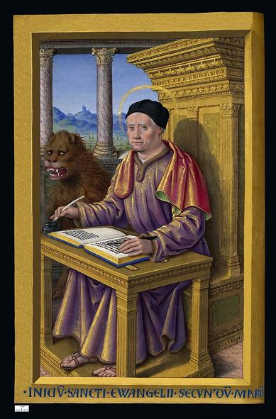 Représentation de Marc l'évangéliste dans les Grandes Heures d'Anne de Bretagne. C'est aujourd'hui la saint Marc.