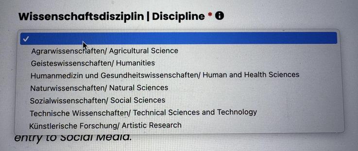 Die wissenschaftlichen Disziplinen beim Fast Forward Science sind Agrarwissenschaft, Geisteswissenschaften, Humanmedizin, Naturwissenschaften, Sozialwissenschaften, Technische Wissenschaften und künstlerische Forschung