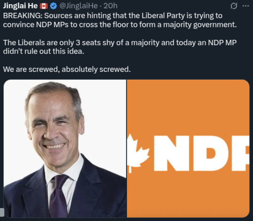 Con tweet worrying about NDP floor crossers
