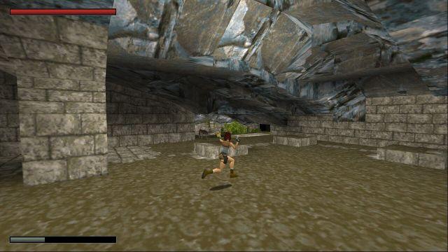 🕶️ A rear view of Lara running into a room, holding a pistol in each hand and preparing to fire at a menacing wolf. This view illustrates a new feature: the health bars of both the enemy and Lara.

📚️ Tomb Raider 1 is a 3D objective-view adventure game (published in 1996) starring Lara Croft, a British archaeologist. TR1X is a mature, libre, multi-platform engine, enhancing the gaming experience in many ways. These include the Linux version, a myriad of bug fixes, a new user interface (with a health bar for enemies), better support for windowed mode, porting of various internal libraries to their open-source equivalent, increased engine limits, numerous gameplay enhancements, improved controls (and the ability to modify them), the addition of new stats and cheat modes.
