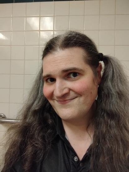 me at work in pigtails