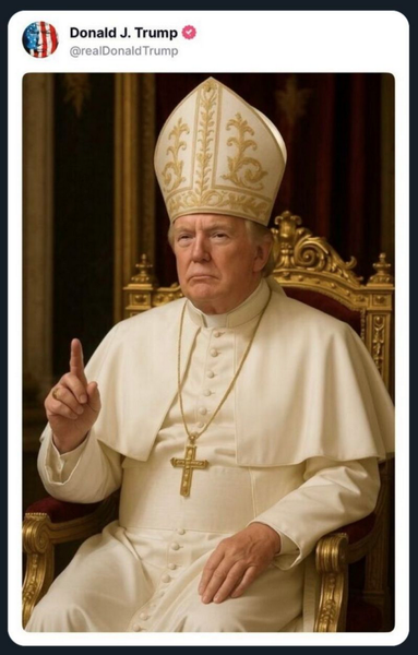 Post von Trump, der sich selbst mit KI als Papst erstellt hat.