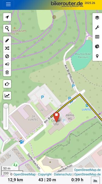 Bikerouter.de Openstreetmap Kartenausschnitt vom Ziel am Colani-Ufo