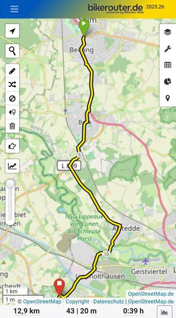 Bikerouter.de Openstreetmap Kartenausschnitt von der Gesamt Strecke.