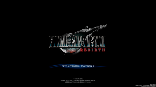 Final Fantasy VII: Rebirth -pelin aloitusruutu.
