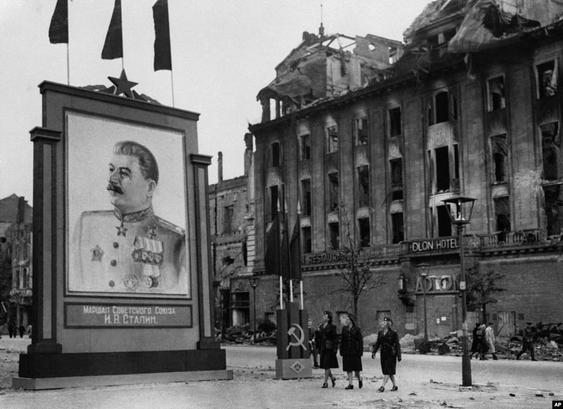 A giant monument commemorating Joseph Stalin in Berlin, Germany, 1945.