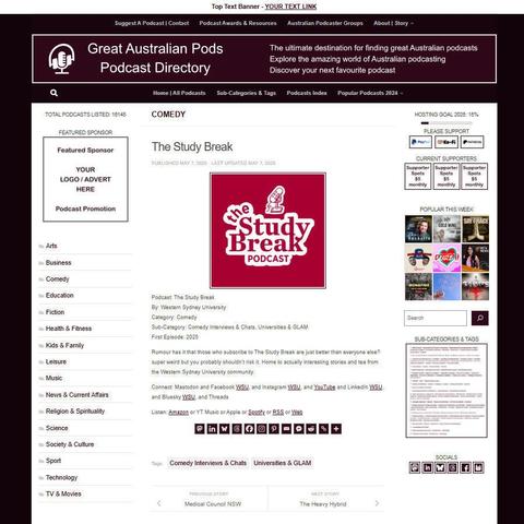 The Study Break
Screenshot of the podcast listing on the Great Australian Pods website
