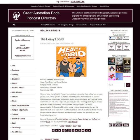 The Heavy Hybrid Podcast
Screenshot of the podcast listing on the Great Australian Pods website