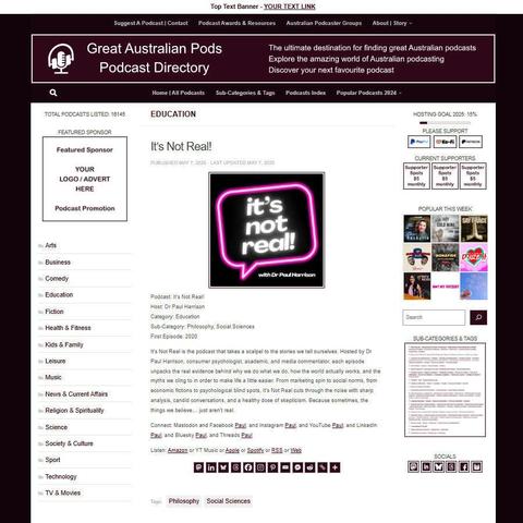 It's Not Real!
Screenshot of the podcast listing on the Great Australian Pods website