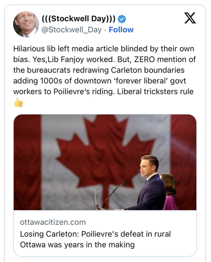 Stockwell Day misinformation tweet about the recent Canadian election