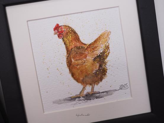 gerahmte handgemalte Illustration Huhn