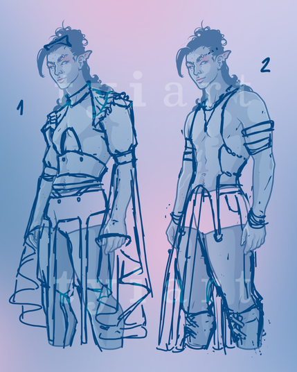 two sketches of outfits on my male oc isaiah