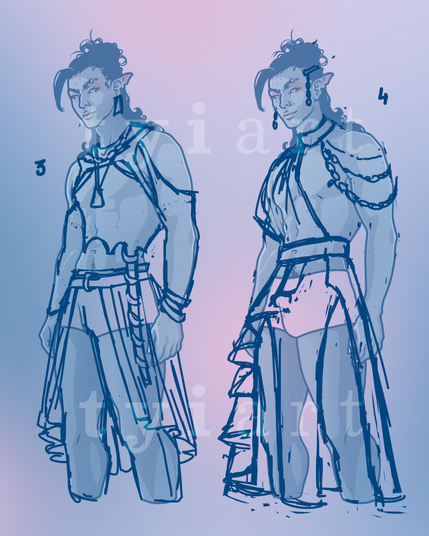 two sketches of outfits on my male oc isaiah