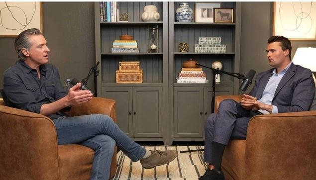Gavin Newsom boasting to Charlie Kirk that he has coordinated 10,000 deportations with ICE on the "This is Gavin Newsom" show, March 6, 2025. [Photo: Gavin Newsom]